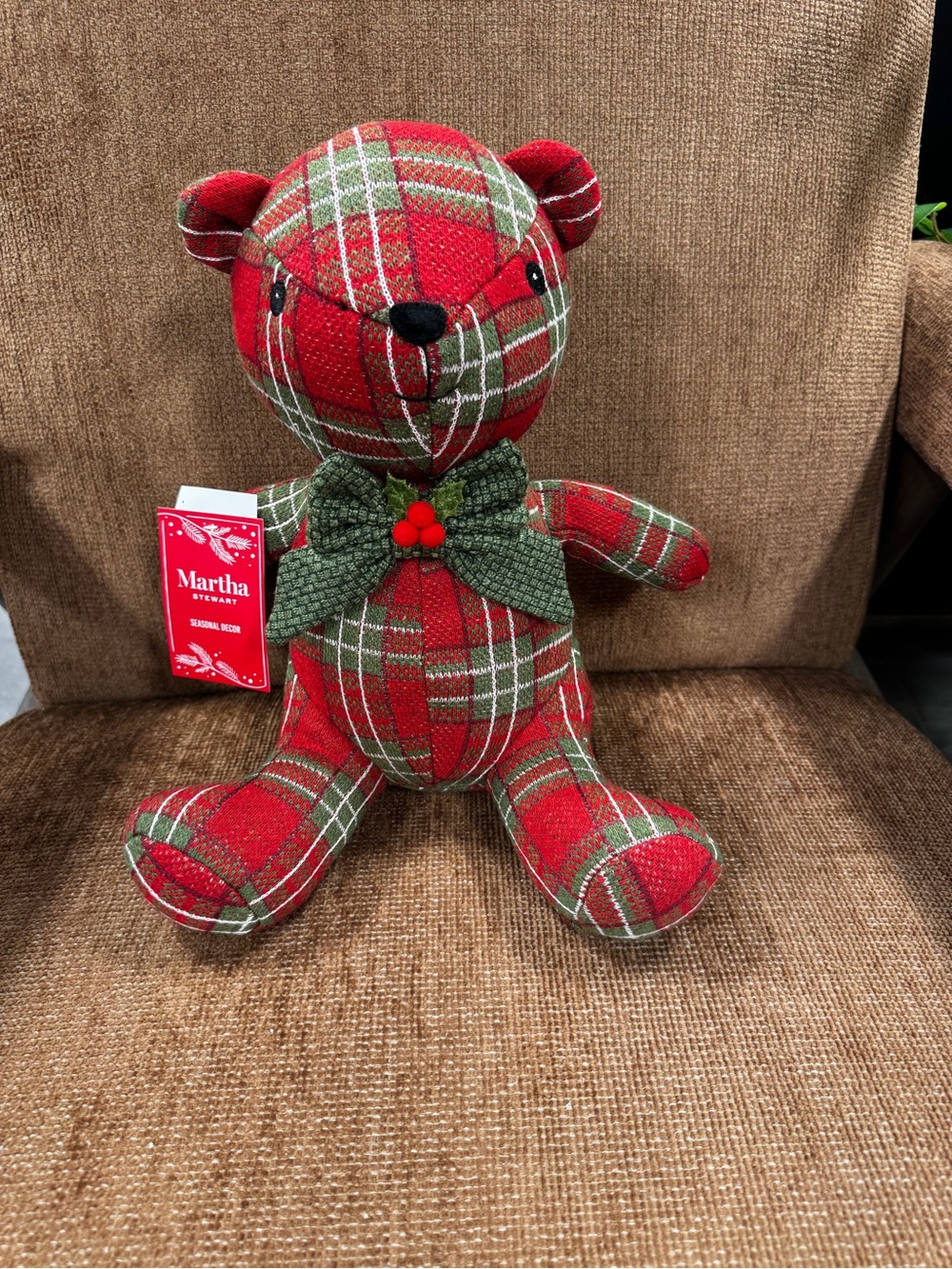 Martha Stewart Red and Green Plaid Holiday Teddy with Bow
